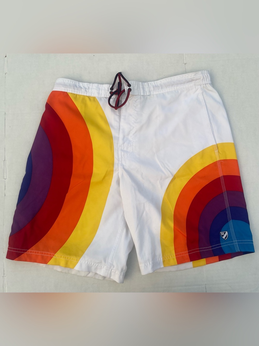 Daniel Cremieux White Swim Board Shorts with Rainbow Arc Print